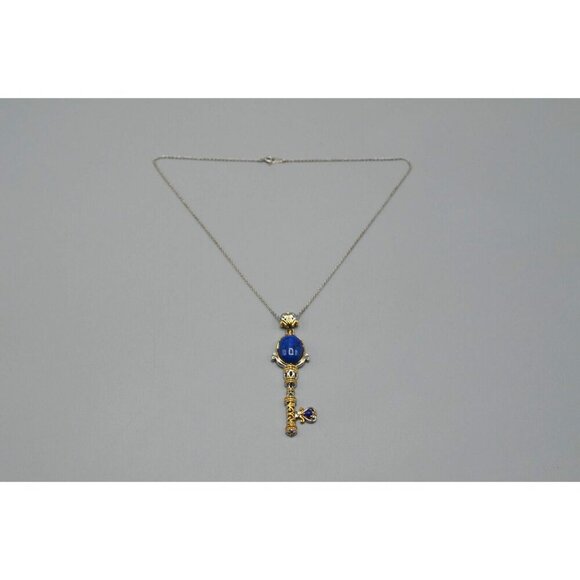 Key Pendant Lapis Lazuli Accents SV 925 NH Stamp Sterling Silver Chain Vermeil - Picture 2 of 12